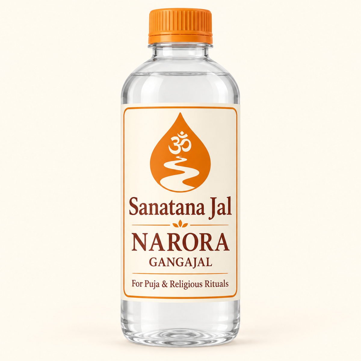 Sanatana Jal narora labelled bottle — illustrative packaging mockup