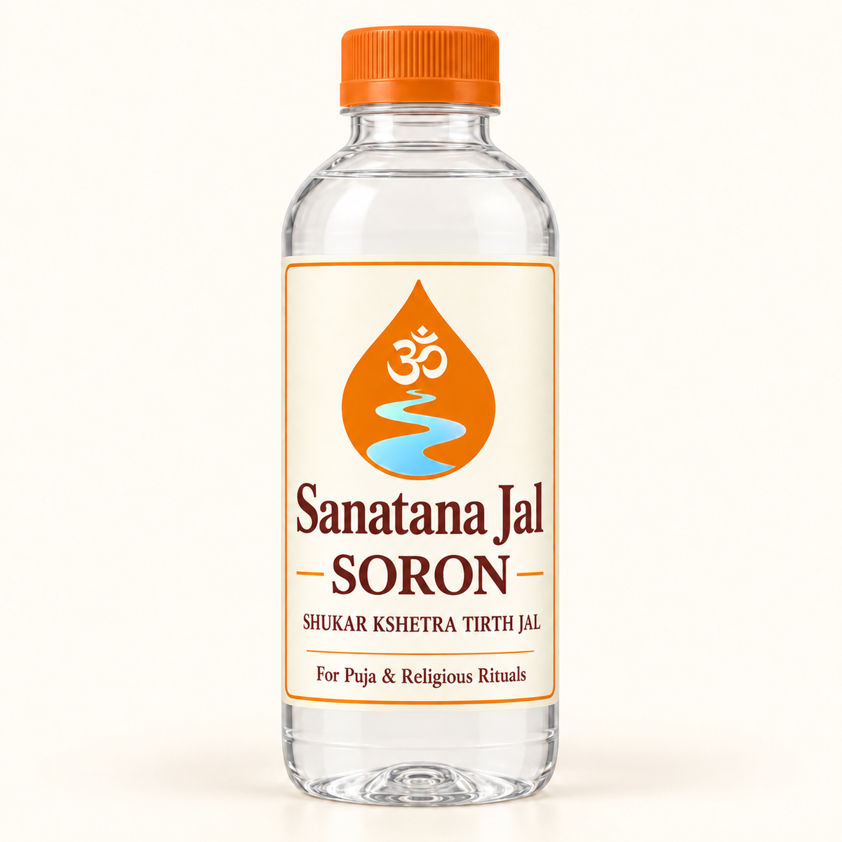 Sanatana Jal Soron Shukar Kshetra Tirth Jal bottle with updated blue-water logo
